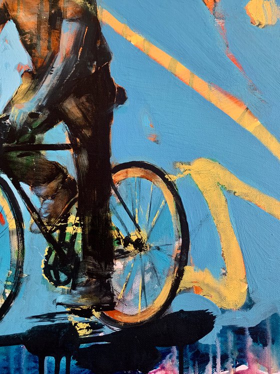 Bright painting - "Ukrainian cyclist" - Urban Art - Pop Art - Bicycle - Street Art