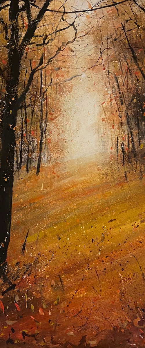 Autumn Woodland Falling Leaves by Teresa Tanner