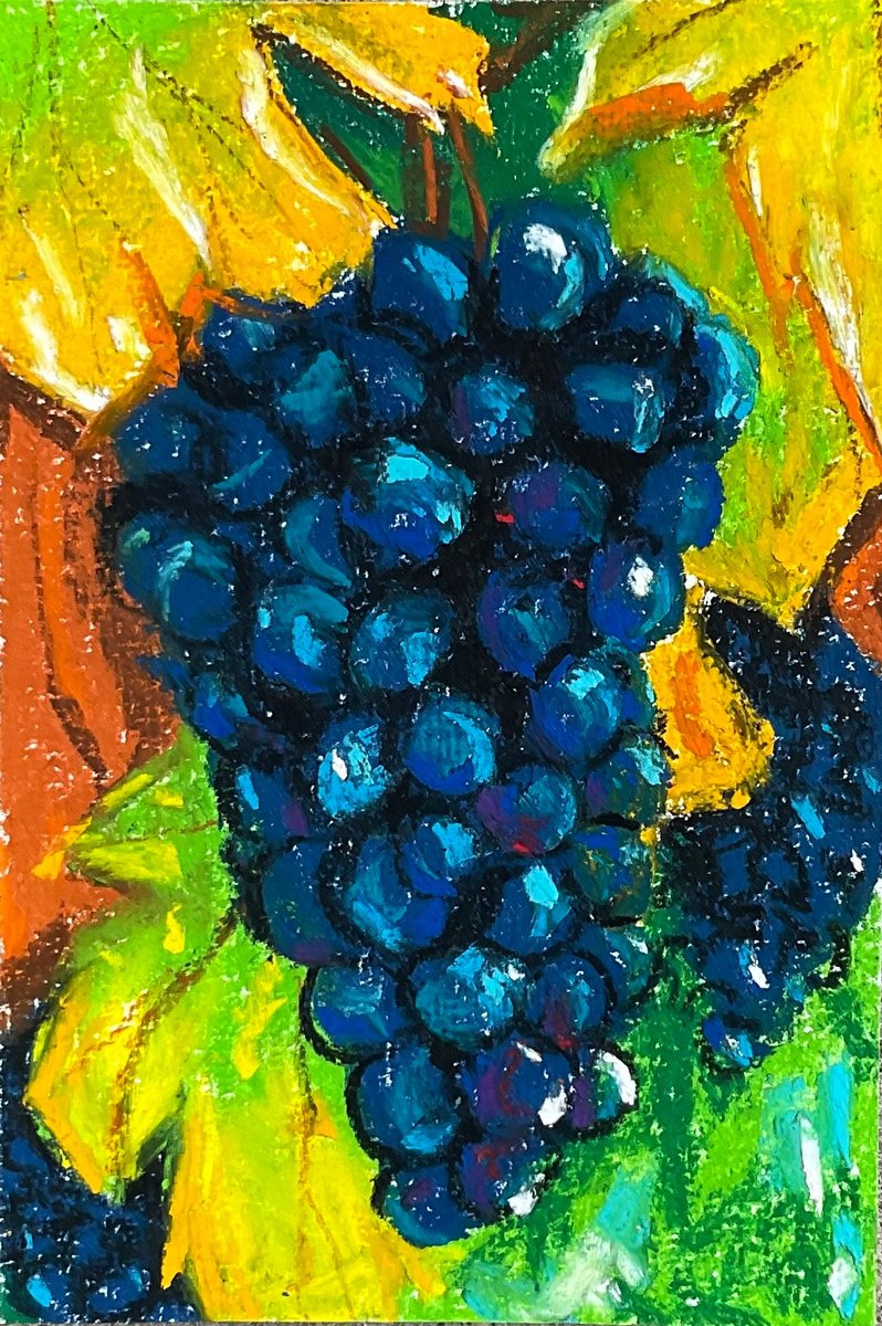 Impressionistic Botanical Pastel Drawing By Amani Muhammad, 4 X 6, Grapes, Original Artwork
