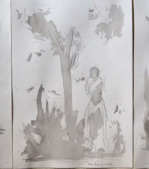 Three Garden Sketches, triptych, 21x29 cm each by Frederic Belaubre