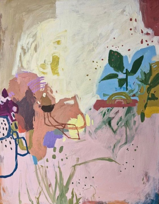 "Dreams-4" Abstract pink yellow blue art
