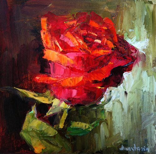 Red Rose Floral Painting Flowers Framed Ready to Hang by Anastasia Art Line