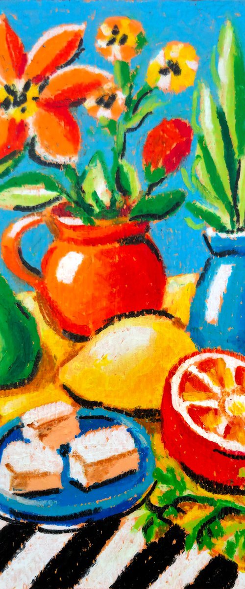 Colorful Oil Pastel Still Life by Yanina Tuyman
