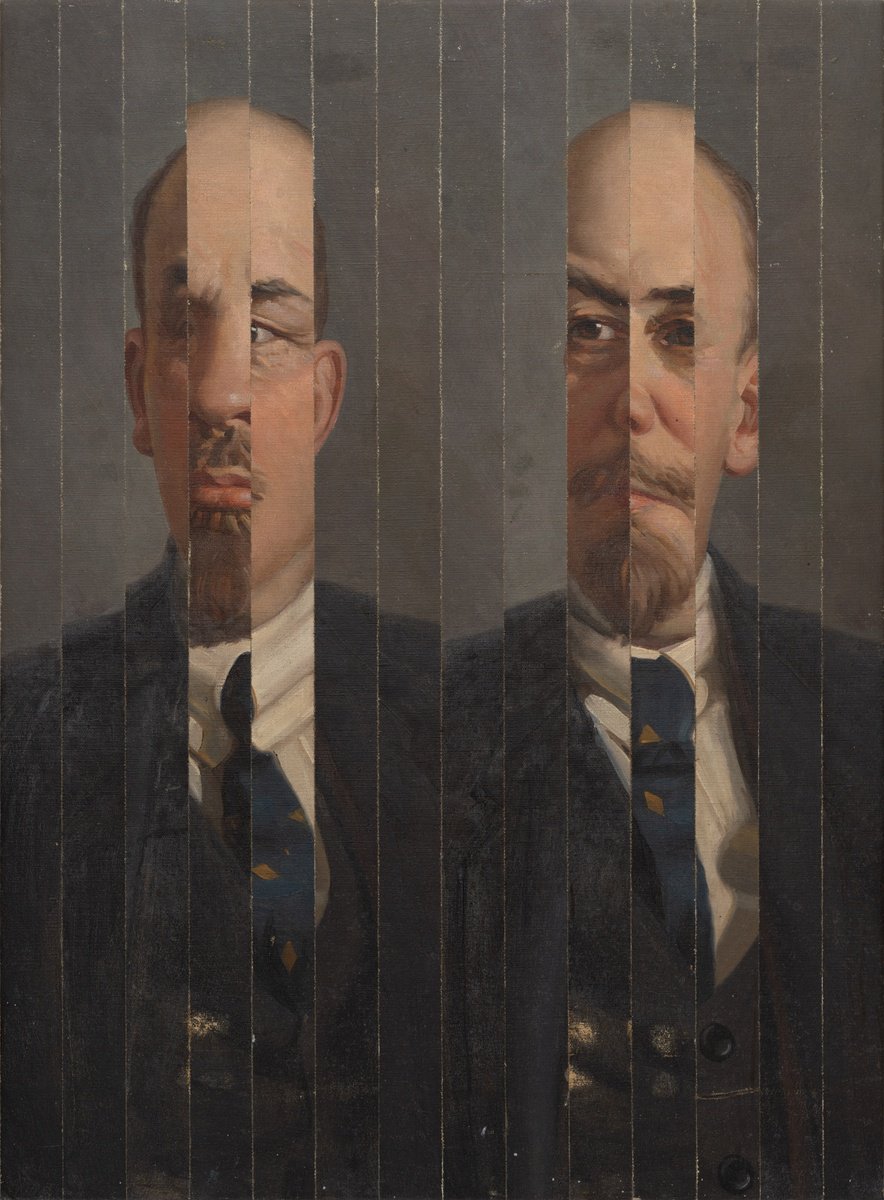 Urban And Pop Portrait Oil Painting By Oleksandr Balbyshev, 28 X 37", Split Lenin, Original Artwork