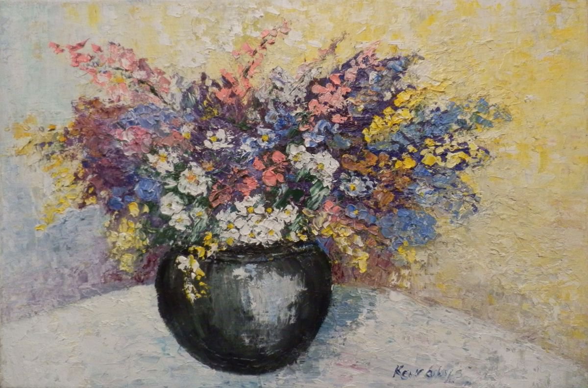 Field flowers in a vase by Maria Karalyos