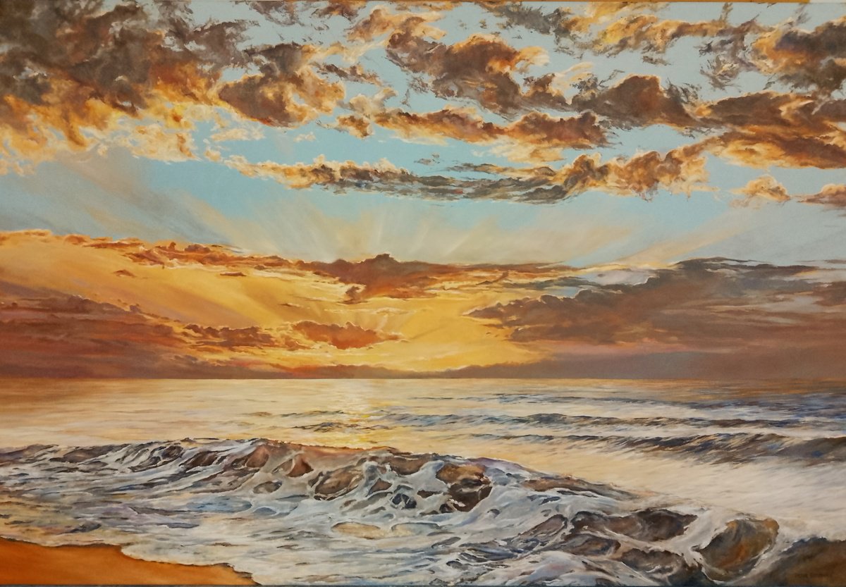 Photorealistic Oil Painting , The Magic Of An Ocean Sunset By Peter Goodhall, 54 X 36, Artwork For Sale On Artfinder