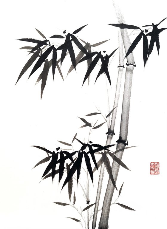 Two bamboo branches - Bamboo series No. 2101 - Oriental Chinese Ink Painting