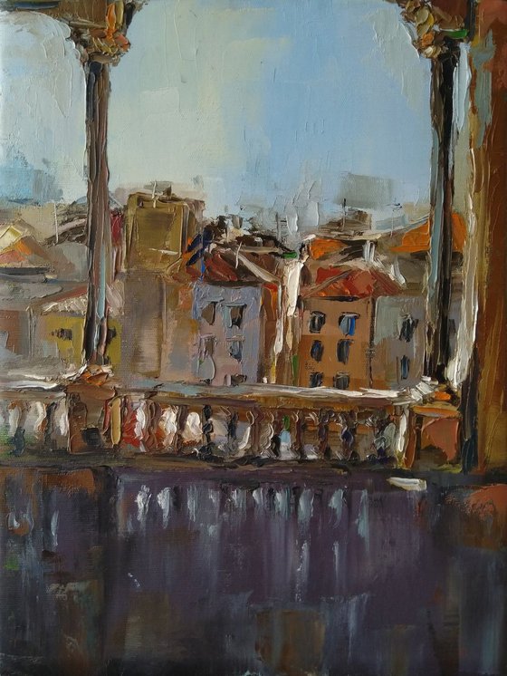 Porch, 30x40cm, oil painting, ready to hang, impressionistic cityscape