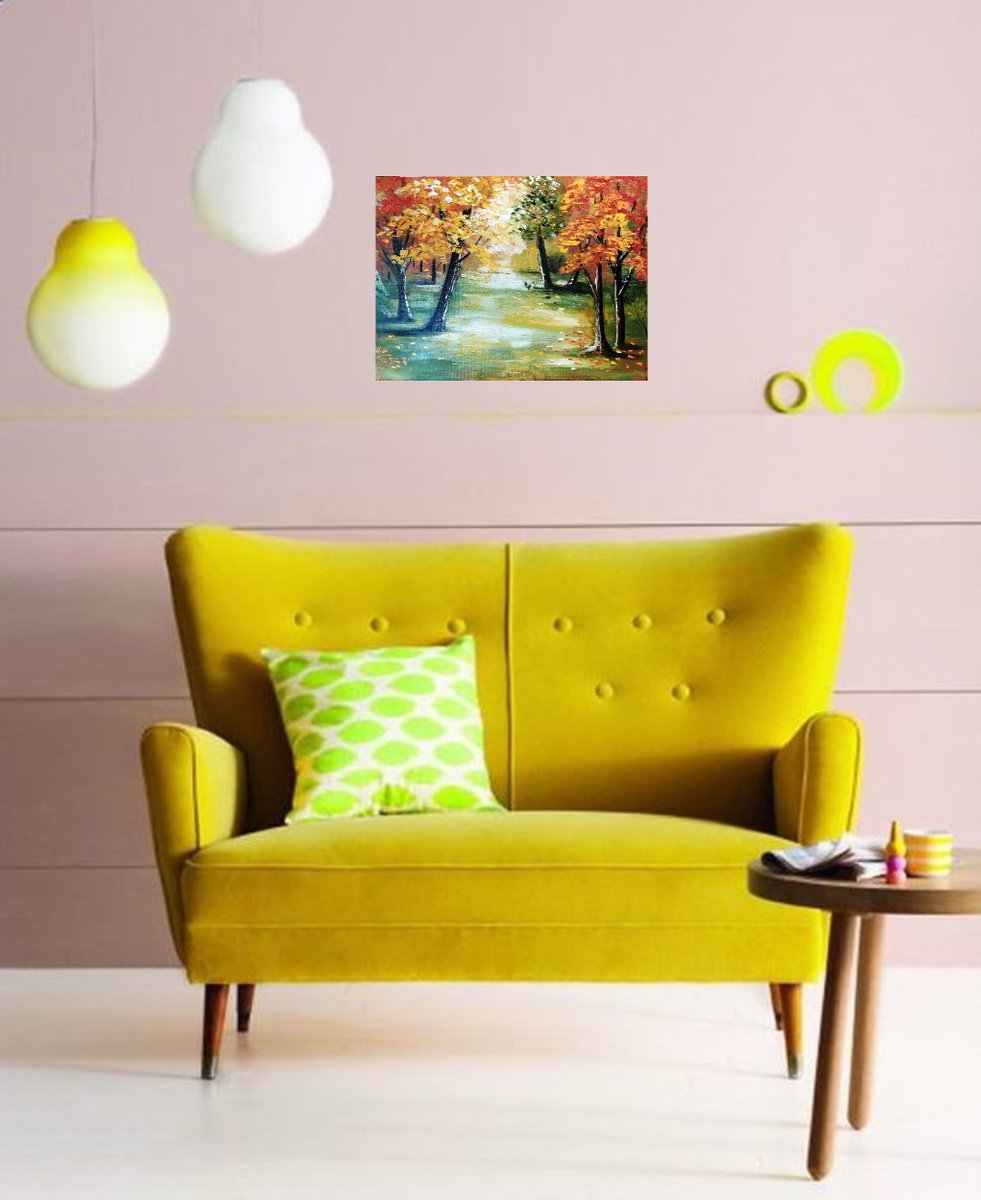 Impressionistic Landscape Oil Painting By Nataliia Plakhotnyk, 18 X 14", Autumn Morning, Original Artwork