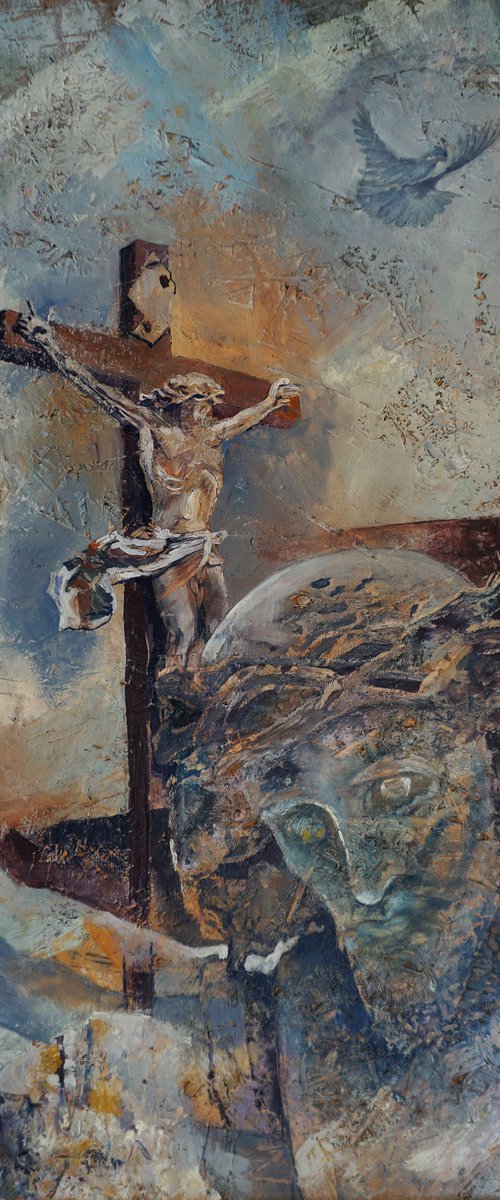 Crucifix Of Havihegy, Pécs  (hot wax on OSB) by Dora Stork