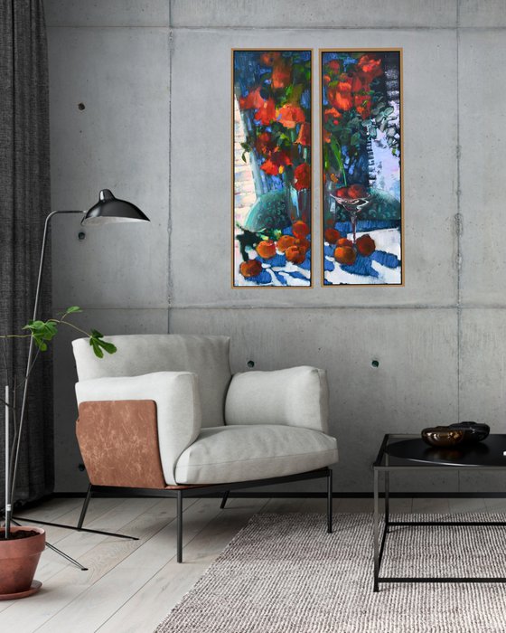 Colourful still life with oranges