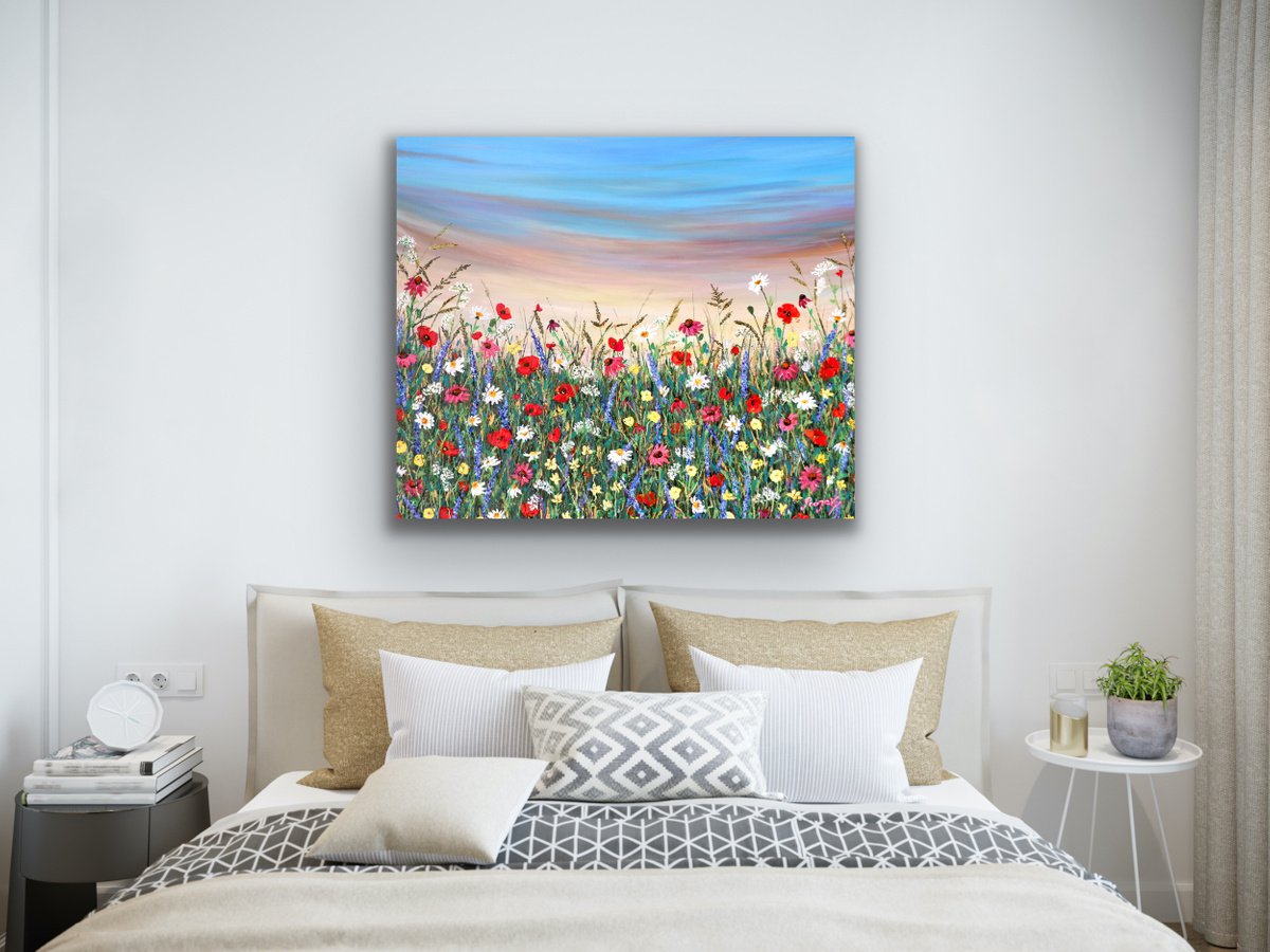 Abstract Botanical Acrylic Painting By Pooja Verma, 47 X 39", The Classic Meadow Garden, Original Artwork