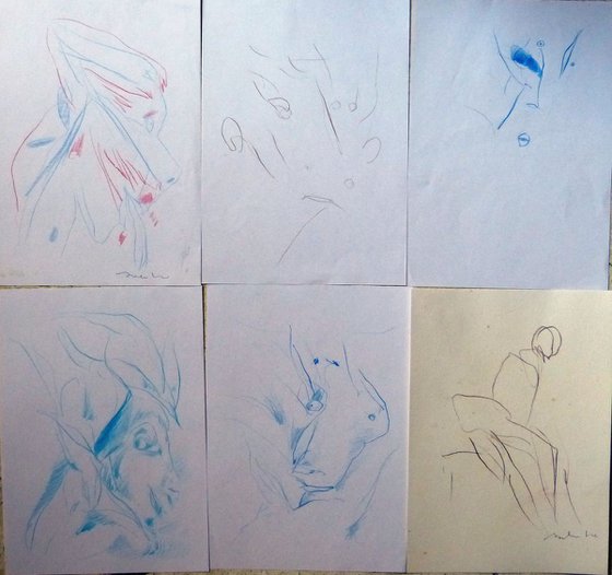Six sketches - Faces, 21x29 cm - affordable & AF exclusive !