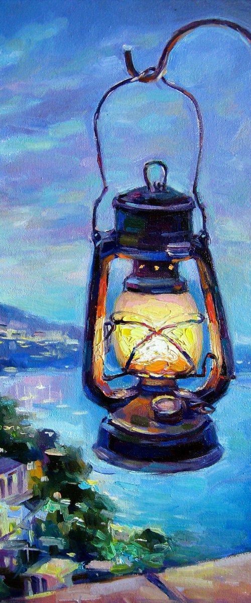 Landscape with a kerosene lamp. Amalfi Coast by Vladimir Lutsevich