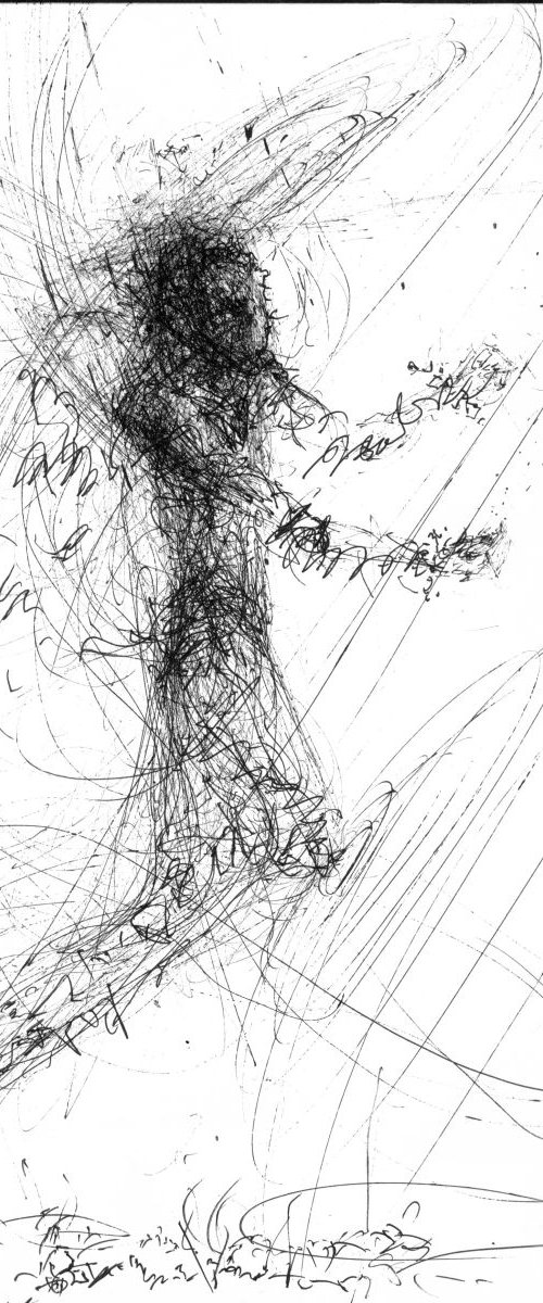 Signal angel romantic oniric sponatne ink drawing by romanian master Ovidiu Kloska by Kloska Ovidiu