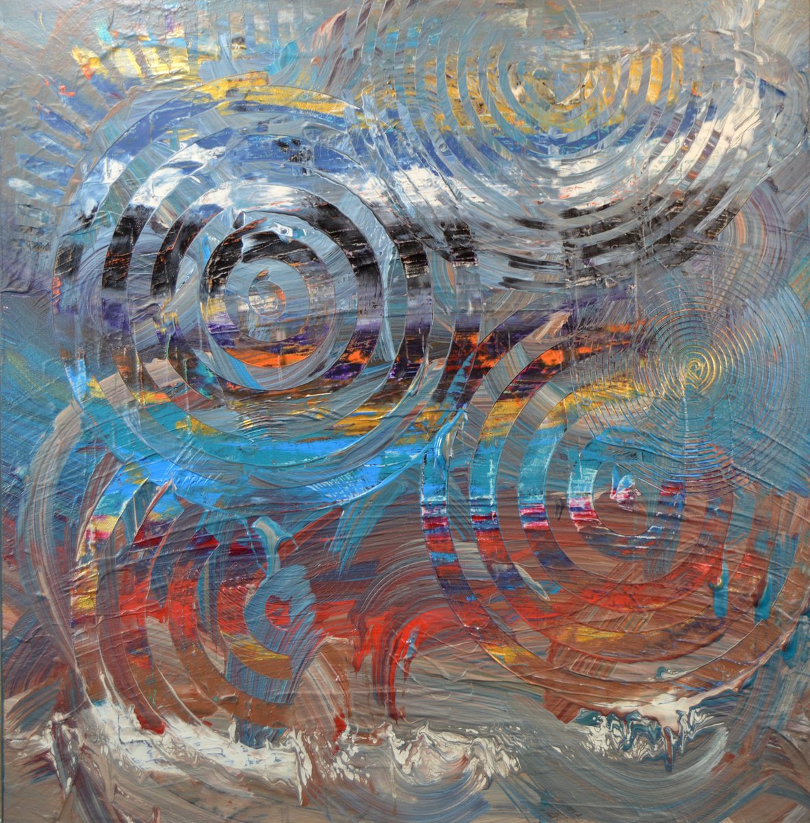 Geometric Abstract Acrylic Painting By Lucian Richards, 29 X 30", Center Point, Original Artwork