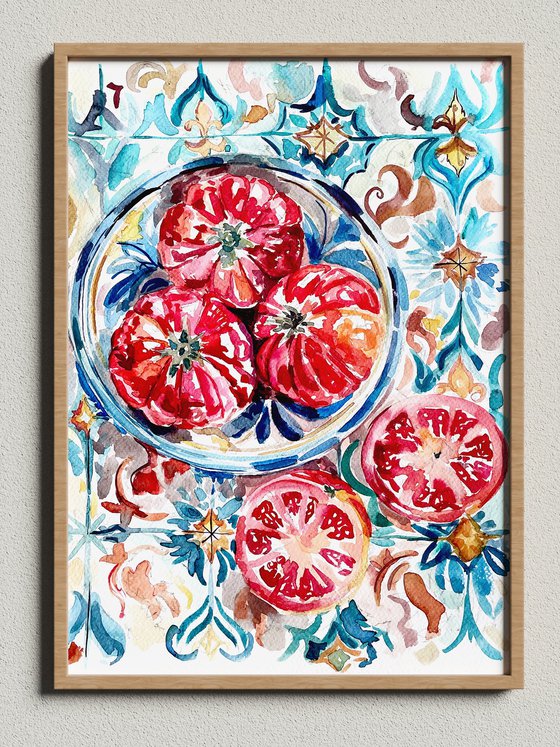 Tomates sobre Azulejos
