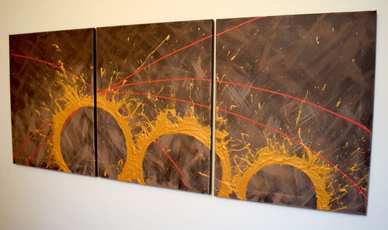 Gold Influence  triptych metallic acrylic