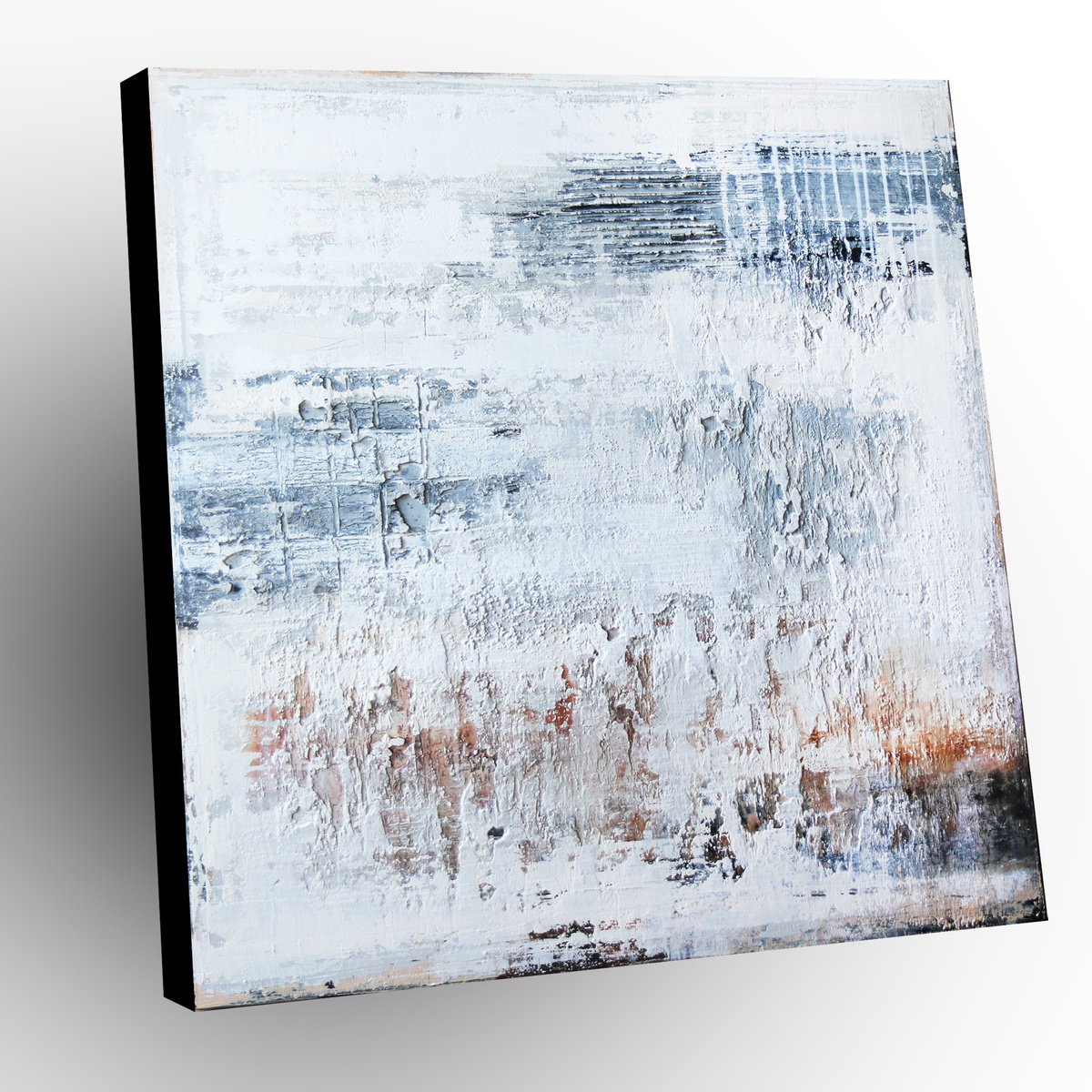 COLD DAY - ABSTRACT ACRYLIC PAINTING TEXTURED * PASTEL COLORS * RUST * READY TO HANG by Inez Froehlich