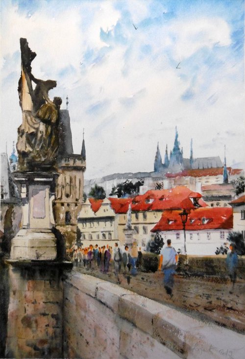 Visiting Charles bridge Prague by Nenad Kojić watercolorist