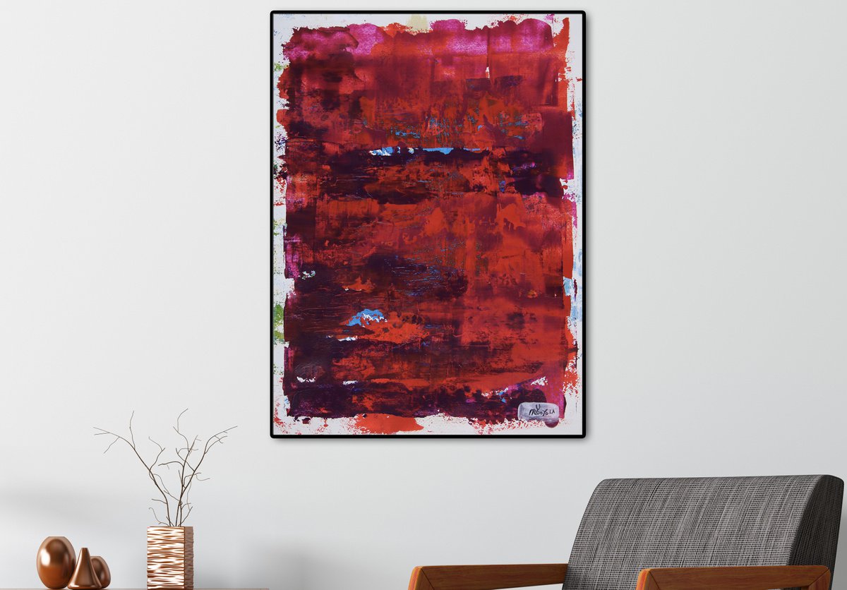 Abstract Acrylic Painting By Nestor Toro, 18 X 24", Dreams In Purple And Red | Abstract Painting On Paper, Original Artwork