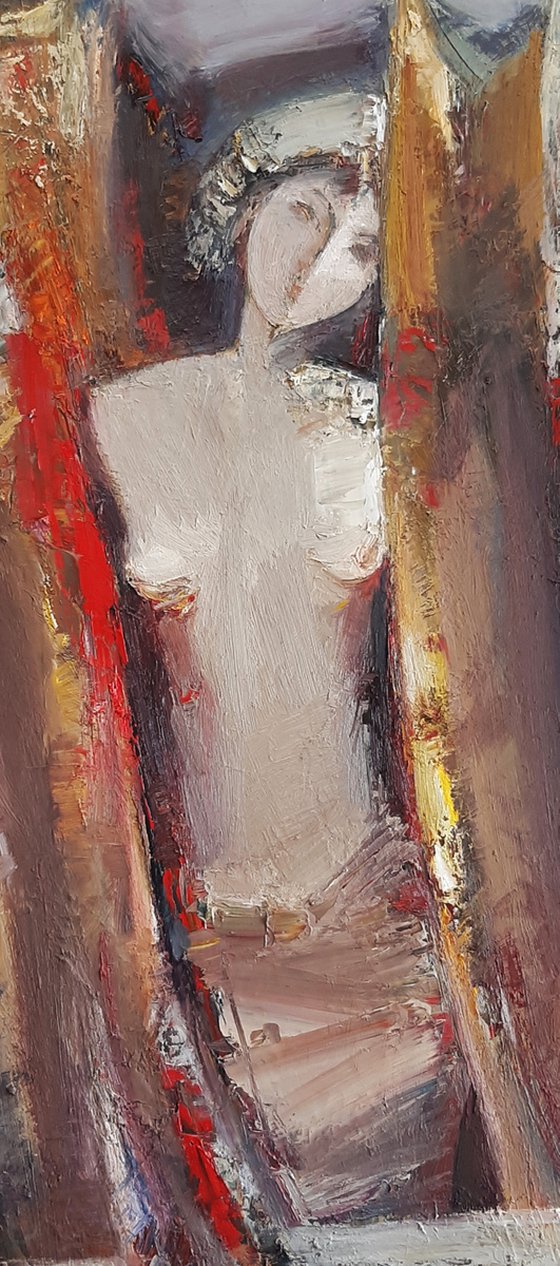 Near the curtain 46x65cm ,oil/canvas, abstract portrait