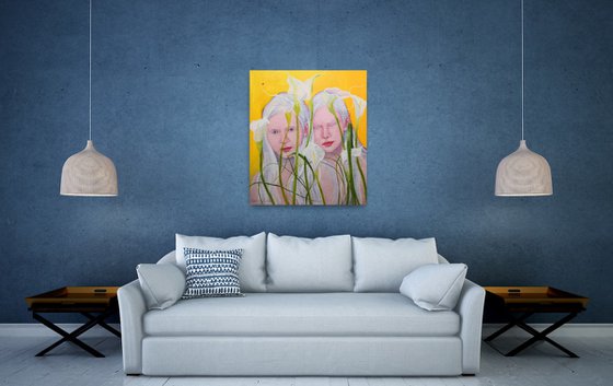 Flower nymphs, Albino twins women portrait