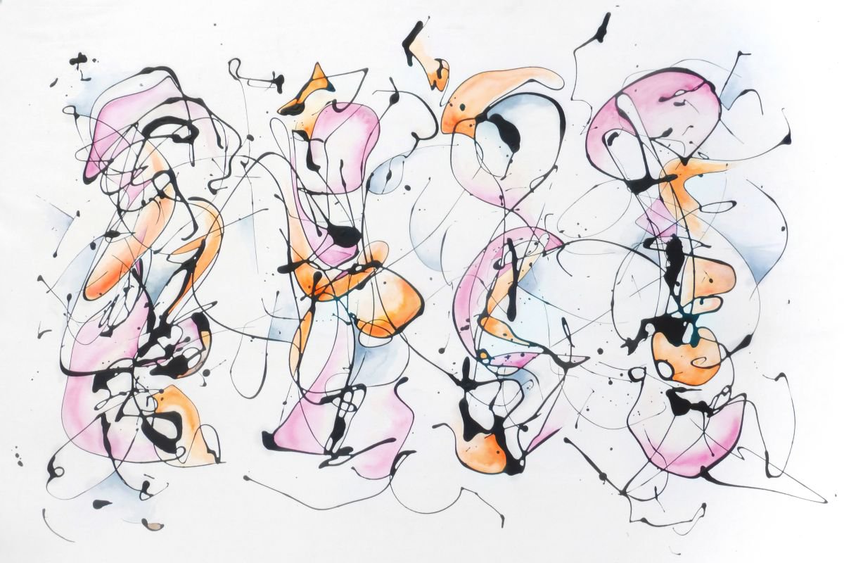 Organic Abstract Painting By John Sharp, 37 X 26, Cartoon No.9, Original Artwork