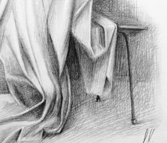 Waiting for a nude model. Original pencil drawing.