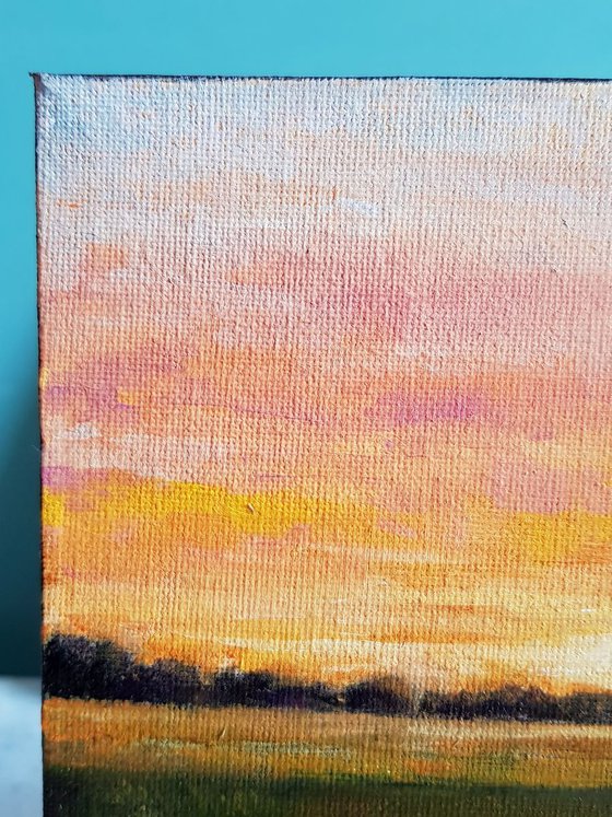 Sunset. Last minutes - 20 x 20 cm landscape oil painting (2019)