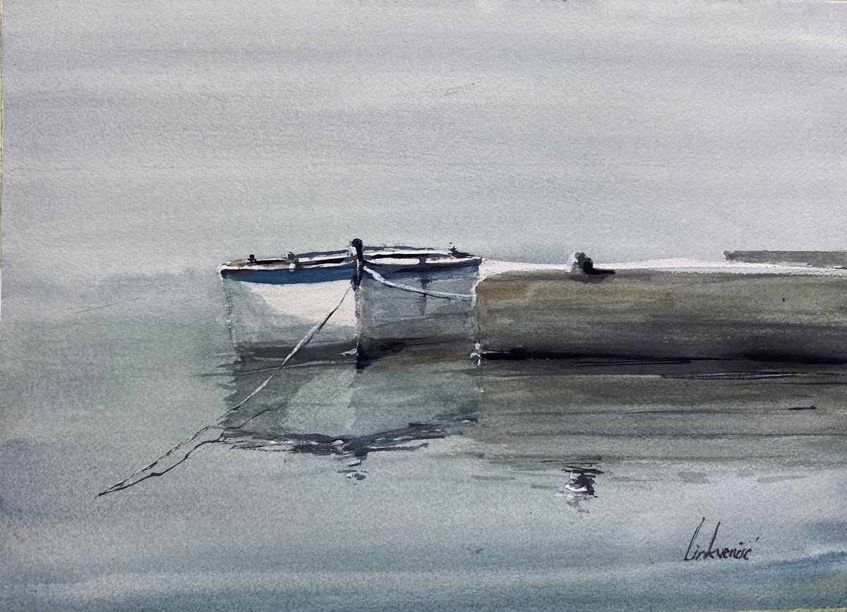 Impressionistic Landscape Watercolour By Tihomir Cirkvencic, 14 X 10", Old Boat, Original Artwork