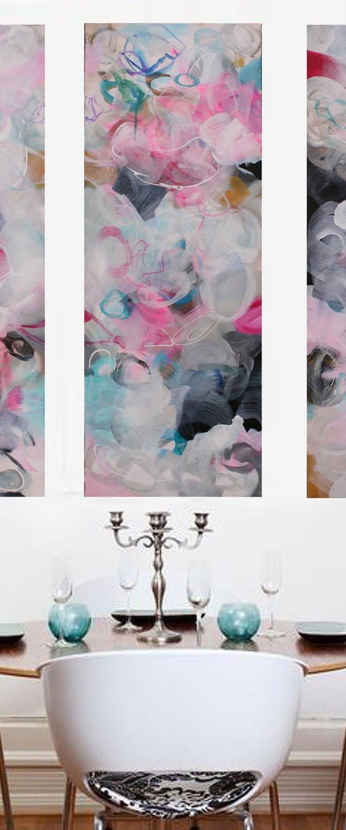 XXL PINK TWILIGHT TRIPTYCH by Susan Wooler