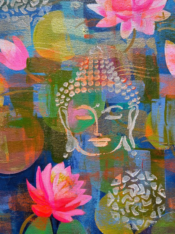 Regal-II! Water Lilies with Buddha Art