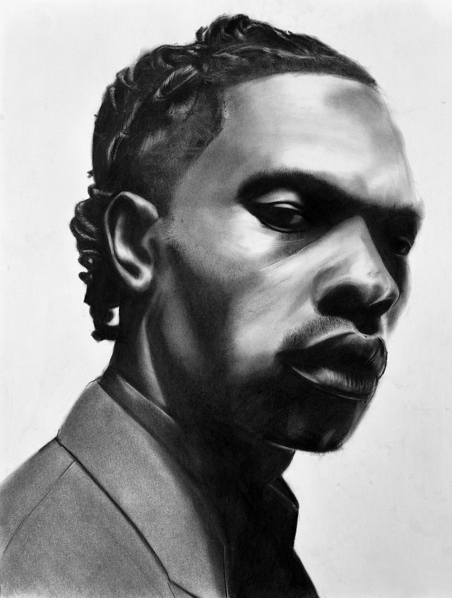 Photorealistic Portrait Charcoal Drawing By Denny Stoekenbroek, 20 X 26, Intensity, Original Artwork