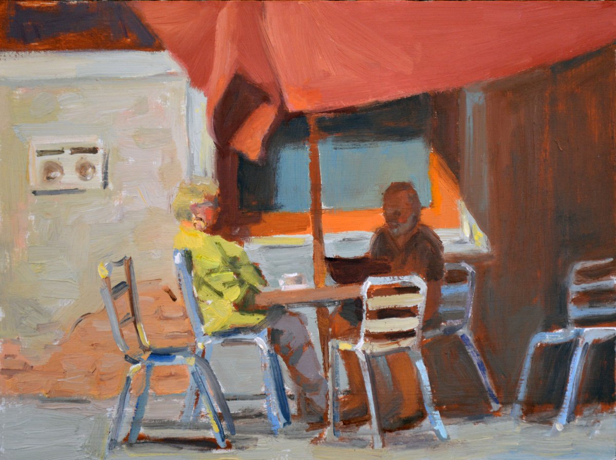 Impressionistic Cityscapes Oil Painting By Kristina Sellers, 12 X 9", Afternoon Oasis, Original Artwork