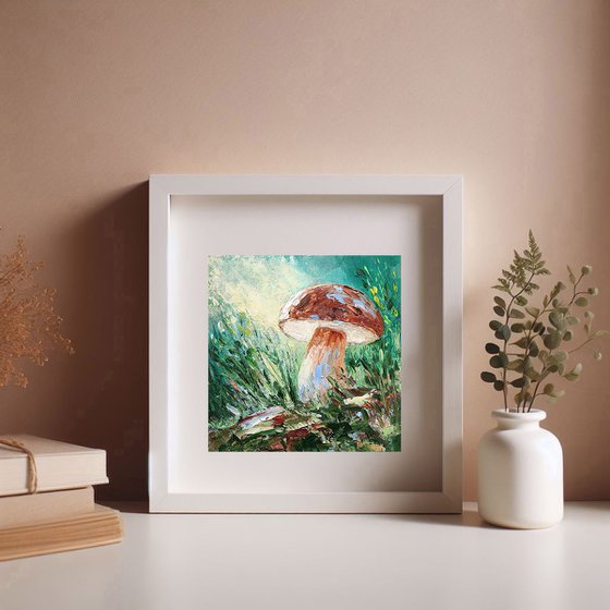 Mushroom Painting Forest Art Landscape Artwork Small Wall Art