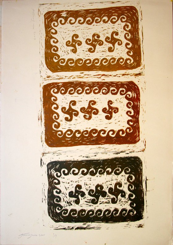 Turkmen Oba 6, 50 x70 cm, Linocut