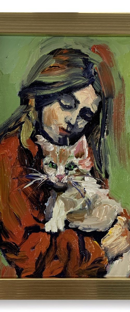 Heartfelt Connection. Cat,Girl by Vita Schagen