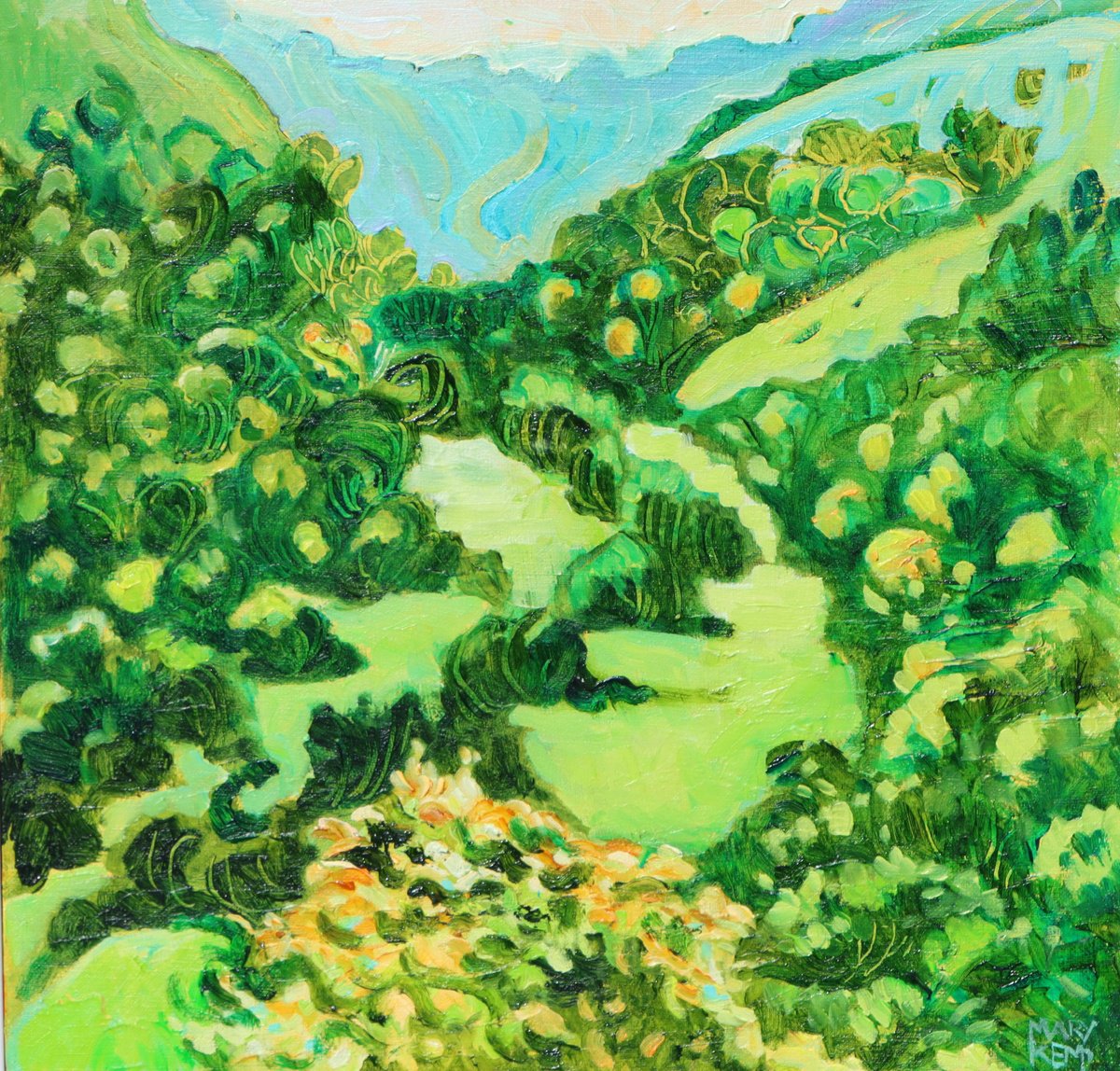 Impressionistic Landscape Oil Painting By Mary Kemp, 12 X 12", Somewhere In Derbyshire, Original Artwork