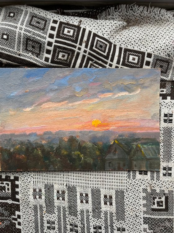 Ukrainian sunset cloud oil miniature artwork