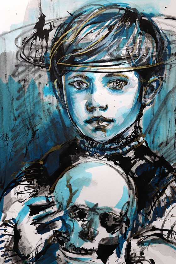 Blue Boy with Skull