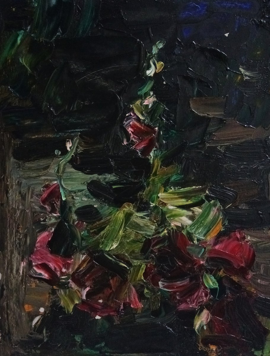 Expressive Botanical Oil Painting By Stanislava Cherkasova, 15 X 19", Mallows, Original Artwork