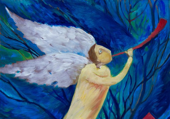 ANGELS - big oil painting angels in the sky Christmas interior idea for present Easter gift