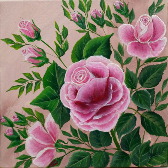 "Roses" 30 X 30 cm/ ready to hang/Acrylic painting