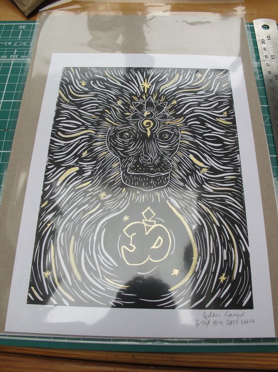 Golden Langur Monkey-Linocut Print-The Gold Edition
