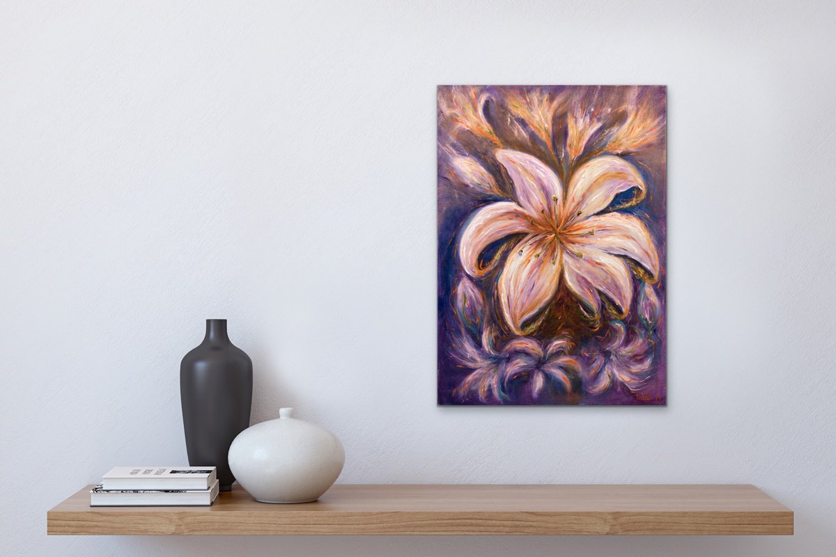 Expressive Botanical Oil Painting By Tanya Bilous, 20 X 28", Magical Lily, Original Artwork