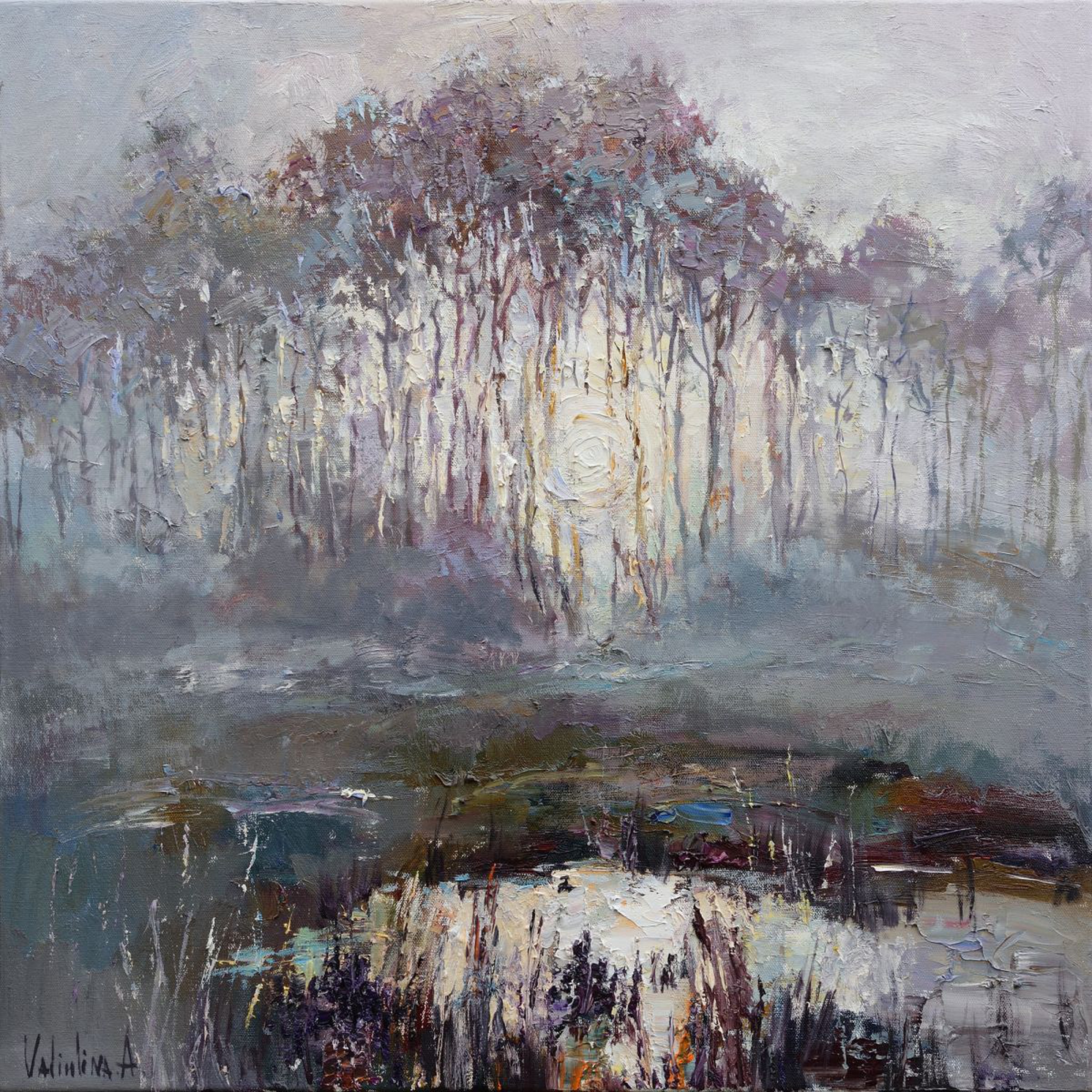 Misty Forest Landscape Painting 70 X 70 Cm Artfinder