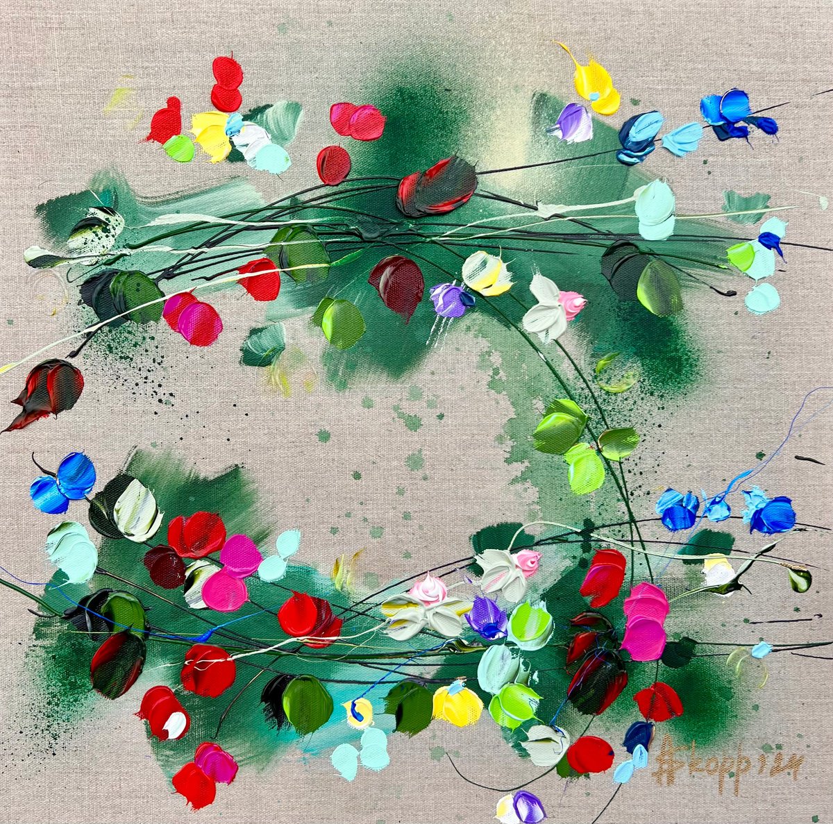 Abstract Acrylic Painting By Anastassia Skopp, 20 X 20, Little Garden, Original Artwork