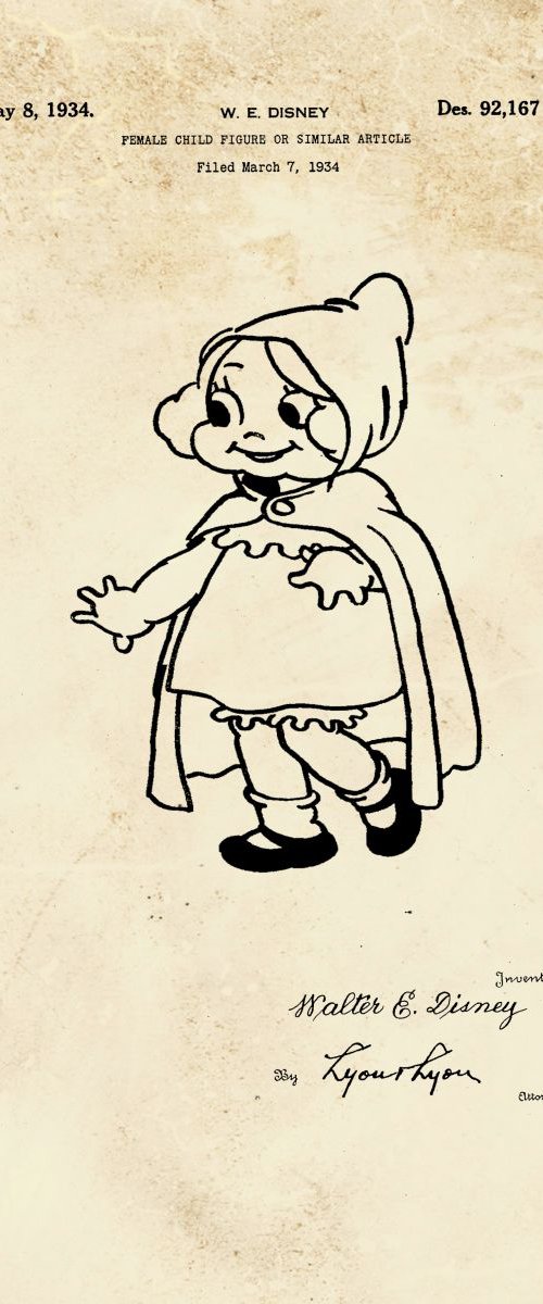 Disney Early Snow White character patent - circa 1934 by Marlene Watson