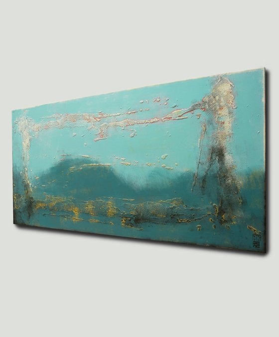 Blue Abstract Painting - The Blue Lagoon - 140x70 cm - Ronald Hunter - 02J